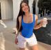 LazyZoom Square Neck Ribbed Triangle Panty One-piece Bodysuit Shapewear Thong Quick-dry Breathable Tight-fitting Yoga Suit_ecoleips.com