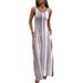 Summer Fashion Women's Sleeveless Long Dress Striped round Neck with Pocket Casual European American Style Spring/Autumn Wear_ecoleips.com