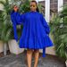 D3068 Women's Loose Solid Color Puff Sleeve Dress Autumn Independent Station European American Style Large Size_ecoleips.com