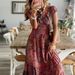 European And American Cross-Border Bohemian Style 2024 New Long Waist-Cinching Floral Print Flared Dress_ecoleips.com