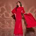 Vintage-Inspired Wine Red Evening Gown – Flared Sleeve Satin Banquet Dress With U-Neck & Bodycon Silhouette For Cocktail Parties, Wedding Receptions_ecoleips.com