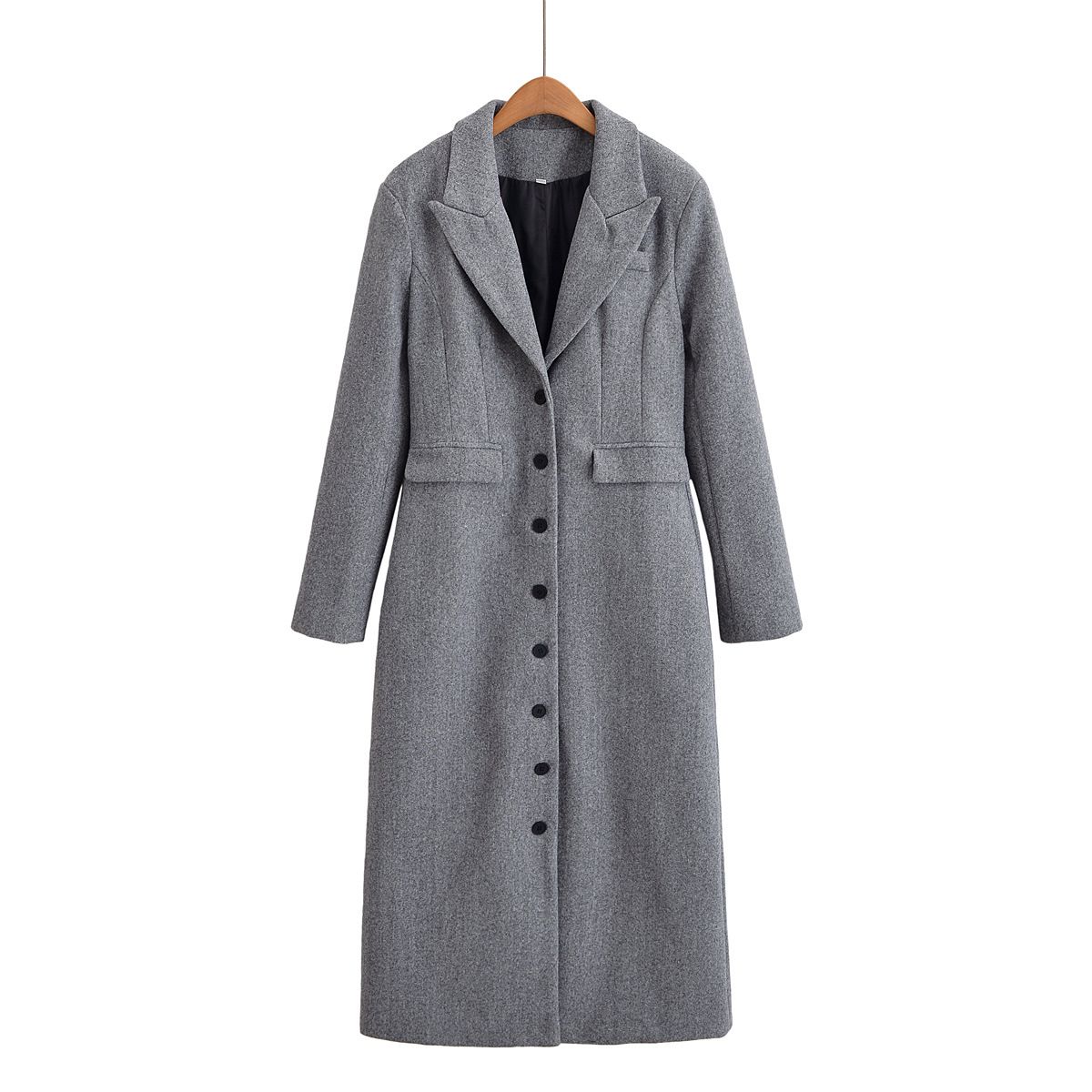 Women's Woolen Coat Temperament Elegant Lapel High Waist Long Versatile Coat_ecoleips.com