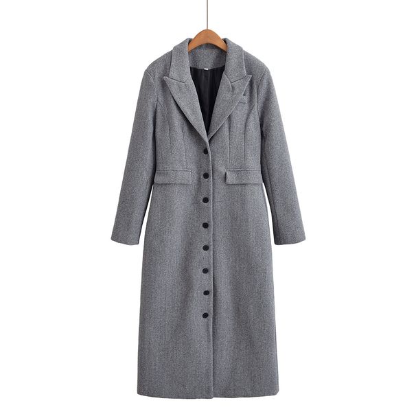 Women's Woolen Coat Temperament Elegant Lapel High Waist Long Versatile Coat_ecoleips.com