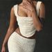 2 Piece Lace Outfit, Square Neck Ruched Crop Cami Top + High Waist Mermaid Maxi Skirt Set Two Piece Dress_ecoleips.com