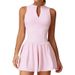 Women's Clothing Cloud Feel Faux Two Piece Stand Up Collar Dress, Outdoor Running Anti Exposure Base Layer A Line Skirt Tennis Skirt 9094_ecoleips.com