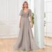New Sequined European And American Evening Dress, Party Mesh Gown With A Large Hem, V-neck Sexy_ecoleips.com