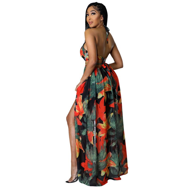 Women's Clothing Women's Floral Dress Large Size Slightly Fat Medium Length Suspender Skirt Printed Long Skirt_ecoleips.com