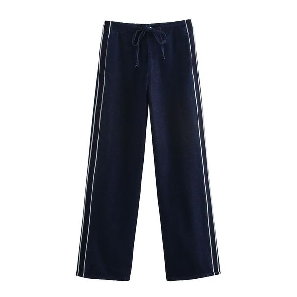 Women's Clothing Spring And Summer New European And American Style Women's Fashion Splicing Striped Denim Jacket Pants_ecoleips.com
