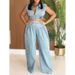 AL314 Women's Sexy Sleeveless Two Piece Jeans Suit Loose Straight Summer Set European And American Style_ecoleips.com