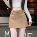 Khaki Suede High-Waisted Midi Skirt for Petite Women Hip Covering Retro Style A-Line Mini Skirt for Autumn And Winter_ecoleips.com