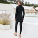 Women's Clothing Conservative Zipper Swimsuit Three Piece Set Full Coverage Sun Protection Top Tight Pants Split Swimsuit With Chest Pads_ecoleips.com
