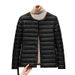 Ultra Lightweight Women's Short Down Jacket, Slim Fit Round Neck Thermal Inner Layer, Packable Puffer Coat For Winter, Plus Size Available_ecoleips.com