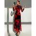 European And American Cross-border Foreign Trade 2025 Autumn Red Tie-dye Print Party Long-sleeve Fitted Long_ecoleips.com