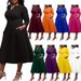 Plus-Size Casual V-Neck Knit Dress - Flowy A-Line Midi Dress With 3/4 Sleeves, Soft Polyester-Spandex Blend For Everyday Elegance_ecoleips.com
