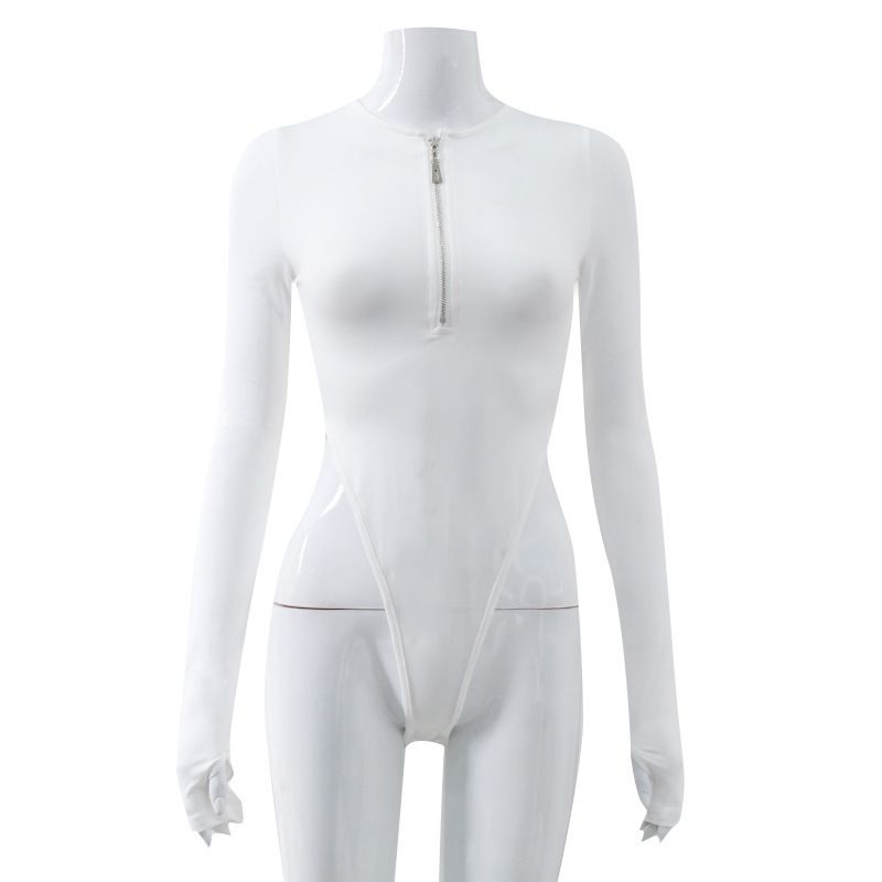 Popular Women's Long-sleeved Slim-fit Onesie Zipper Hottie Top Women_ecoleips.com