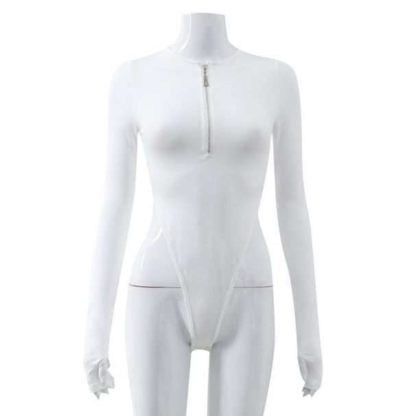 Popular Women's Long-sleeved Slim-fit Onesie Zipper Hottie Top Women_ecoleips.com