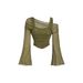European And American Cross-border Sexy Mesh Neck Ruched Long-sleeve T-shirt, Feminine Elastic Slim-fit Short Top With_ecoleips.com