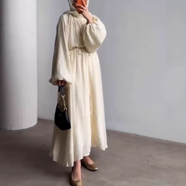 Elegant Long Sleeve A-Line Dress For Women - Stretchy Polyester High Waist Flowy Maxi Dress With Hood, Casual & Formal Wear_ecoleips.com
