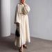 Elegant Long Sleeve A-Line Dress For Women - Stretchy Polyester High Waist Flowy Maxi Dress With Hood, Casual & Formal Wear_ecoleips.com