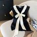 Women's Clothing Summer New Ins Pure Desire Style Bow Sleeveless T Shirt Vest Ice Silk Sweater Female_ecoleips.com