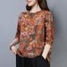 Floral Long-Sleeved T-Shirt Women's Spring And Autumn Large Size Middle-Aged Mother's Western Style Base Shirt Literary_ecoleips.com