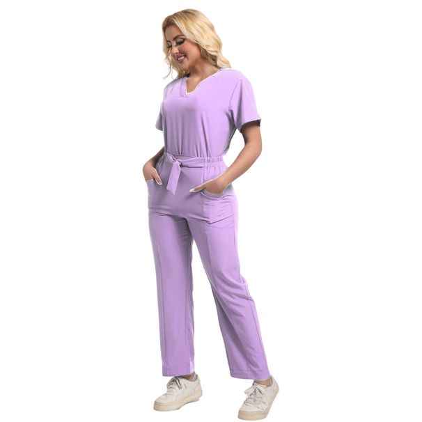 Women’s Clothing Wash Clothes Split Suit Short Sleeve Beauty Salon Nursing Work Uniforms Women's Micro Elastic Hospital Scrubs_ecoleips.com