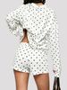 Women’s Polka Dot 2 Piece Set Long Sleeve Top Elastic Waist Shorts Matching Outfit Casual Lounge Wear Summer Homewear Set_ecoleips.com
