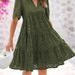 French V-Neck Lace Dress With Short Sleeves For Beach Vacation, A-Line Skirt With A Sophisticated Look_ecoleips.com
