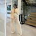 Women's Clothing Autumn And Winter Elegant Solid Color Long Sleeved Tie Cardigan Top Elastic Waist Bag Straight Pants Suit_ecoleips.com