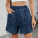 Women's Summer Washed Denim Casual Shorts Elastic Waist Trendy Style European American Cross Border E-commerce Regular Fit_ecoleips.com