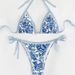 Tie-Front Bikini Set – Retro Print & Solid Color Swimwear, Adjustable Straps, Polyester & Spandex Mix_ecoleips.com