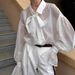 Women's Clothing White Tencel Shirt High End Loose Bowknot Trumpet Sleeve Top_ecoleips.com