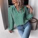 New European And American Cross-border Women's Printed Pleated Collar Lantern Sleeve French Elegant Blouse Top_ecoleips.com