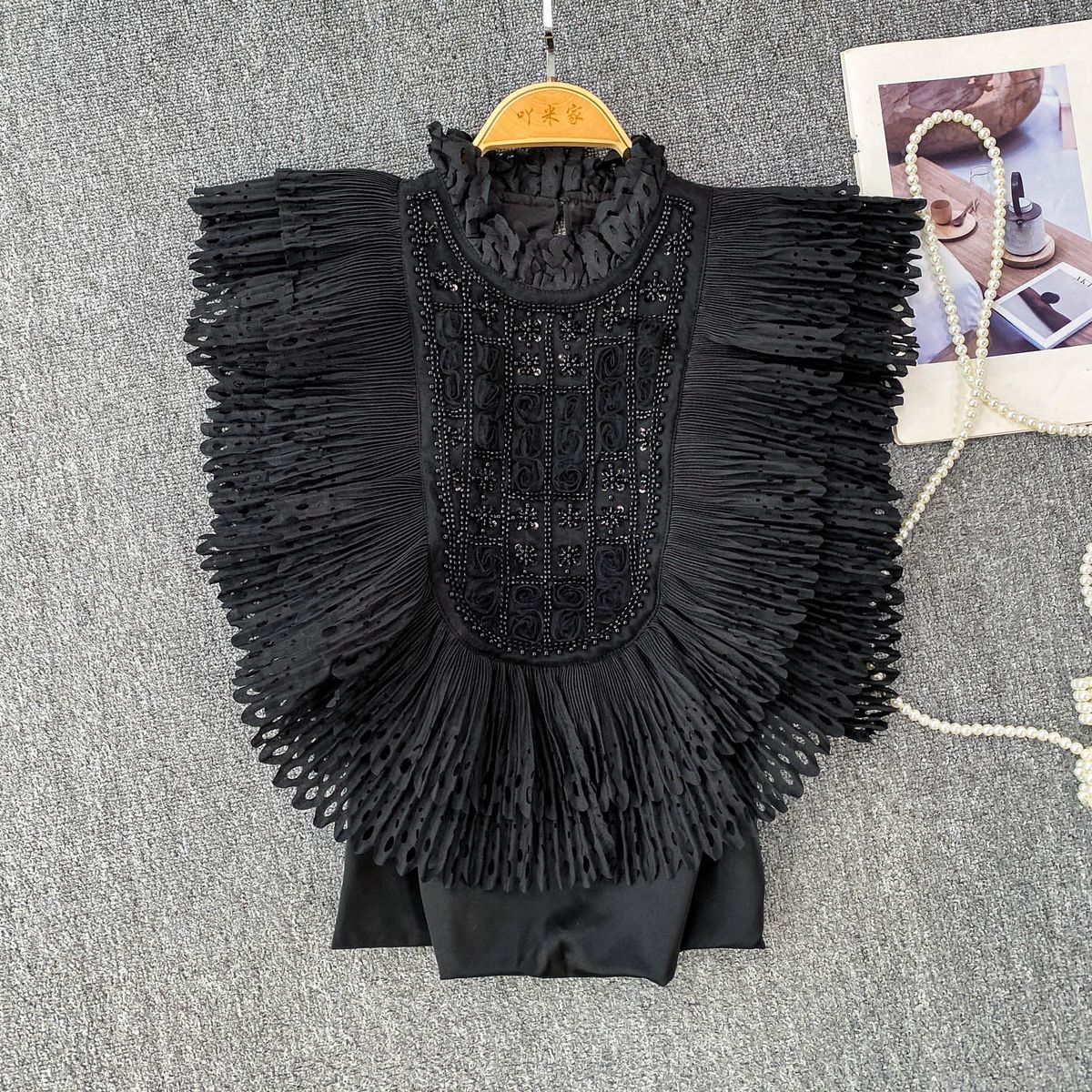 Premium Women's Butterfly Wing Blouse Trendy Beaded Sleeveless Top Youthful Design for Summer Ethereal Look_ecoleips.com