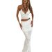 Fashionable Two Piece Set European American Style Beaded Back Tie Top Hollowed Out Textured Bodycon Midi Skirt Beachwear_ecoleips.com