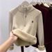 Women's Thickened Stand up Collar Half Open Zipper Fleece mid Neck Sweater Winter Style Inner Layer Knitwear Top_ecoleips.com