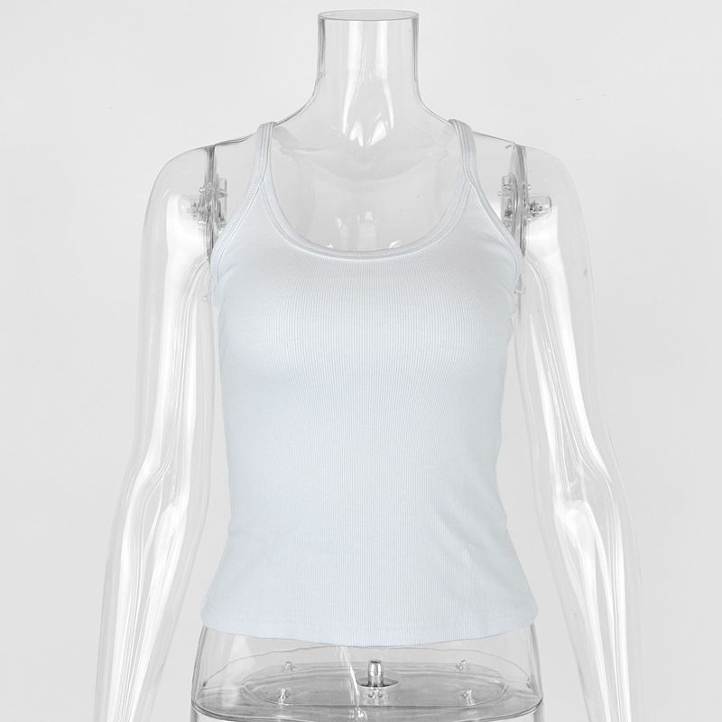 U-Neck Ribbed Tank Top For Women - Stretchy Cotton Blend, Slim Fit, Sexy & Casual Summer Basic (Black/White/Gray, XS-XL)_ecoleips.com