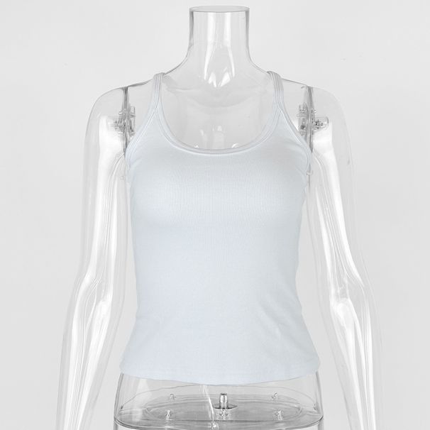 U-Neck Ribbed Tank Top For Women - Stretchy Cotton Blend, Slim Fit, Sexy & Casual Summer Basic (Black/White/Gray, XS-XL)_ecoleips.com