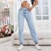 Women's Slim Fit Straight Leg Jeans – Classic Blue Denim Pants – High Waist Cotton Trousers_ecoleips.com