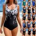 Women's Conservative One Piece Swimsuit Floral Print Plus Size European American Style Concealing Skin Competition Swimwear_ecoleips.com