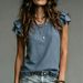 Women's Casual Round Neck Double Layer Ruffled Short Sleeve Blouse – Elegant Solid Color Summer Top 2026_ecoleips.com