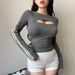 Voya Women's Two-piece T-shirt For Autumn And Winter, Slim Fit And Slimming, Contrasting Color Ribbon Short Contrasting Color Top_ecoleips.com
