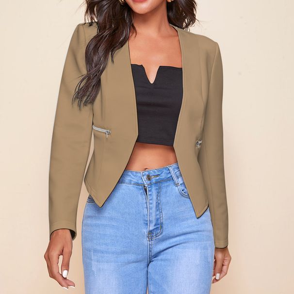 Women's Zip-Front Blazer Jacket Versatile Casual Office And Daily Outfits Clothing_ecoleips.com