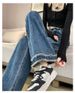 Spring And Autumn Women's Jeans High Waist Burr Edge Wide Leg Pants Retro Blue Breathable Straight Floor Mopping Pants Retro Style_ecoleips.com