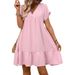 Women's V-Neck Ruffle Hem Flowy Summer Dress - Solid Color Vacation Beach Dress_ecoleips.com