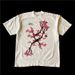 Retired Harajuku Style Vintage Peach Blossom Print T-Shirt, Loose Fit Oversized Cotton Tee, Artistic Short Sleeve Top For Women_ecoleips.com