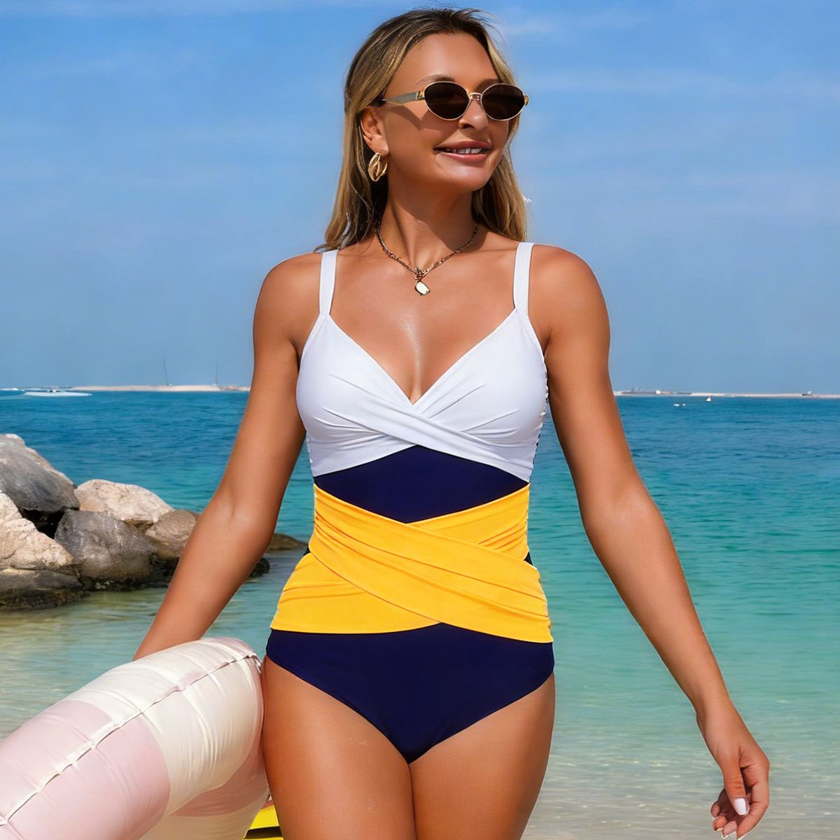 Women's Clothing American Style One Piece Swimsuit For Women Color Block Sporty Sexy Bikini 2026 New_ecoleips.com