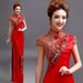 Elegant Red & Gold Lace Qipao For Brides – Floral Embroidery Wedding Cheongsam With Mandarin Collar, Slim Fit Evening Dress For Banquet & Performance_ecoleips.com