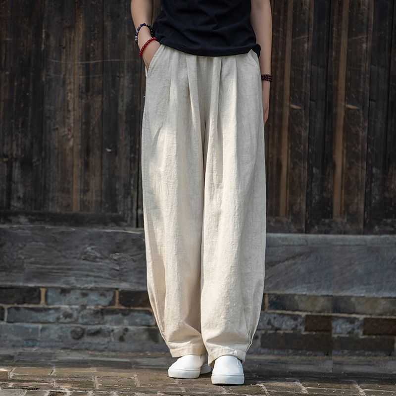 25 Autumn New Loose Fit Washed Cotton Slimming Casual Long Women's Linen Lantern Pants_ecoleips.com