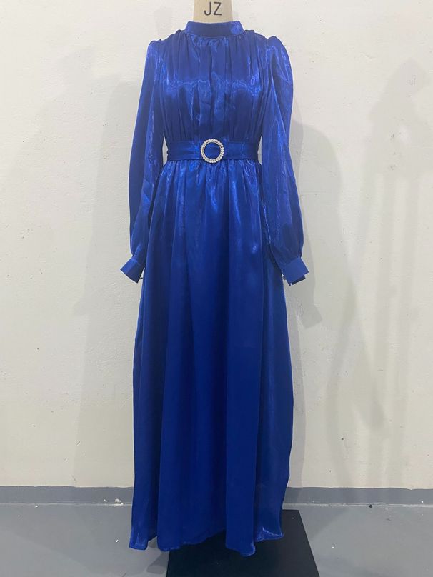 Women's Clothing Summer New Round Neck Organza Lantern Sleeves Long Sleeves Slim Belt Retro Dress_ecoleips.com